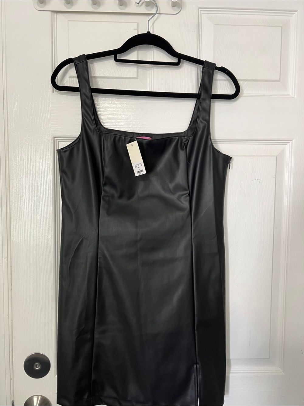 Francesca's Collections Black Faux Leather Mini Tank Dress